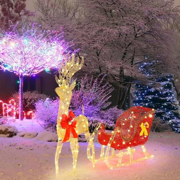 74*20*120cm 金色麋鹿 鹿拉雪橇 铁架 棉线 葱粉 圣诞灯饰麋鹿 30.00V 30.00V,3.60W 庭院 北美-19