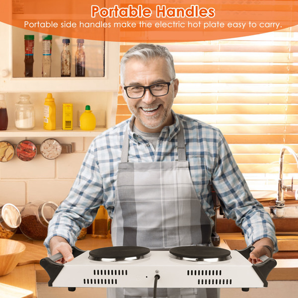 （物流随机发，自提可发加拿大）-2000 瓦双灶电加热板，5 档温度调节（200℃-500℃），便携式台面炉，适用于所有平底炊具，加热快速均匀，易于清洁，适合宿舍、房车、公寓使用-7