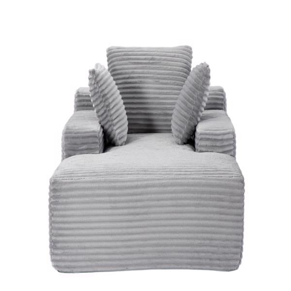 超大躺椅舒适云沙发，现代毛绒灯芯绒软垫沙发床，带 3 个抱枕和宽扶手，适用于客厅，无需组装，灰色-5