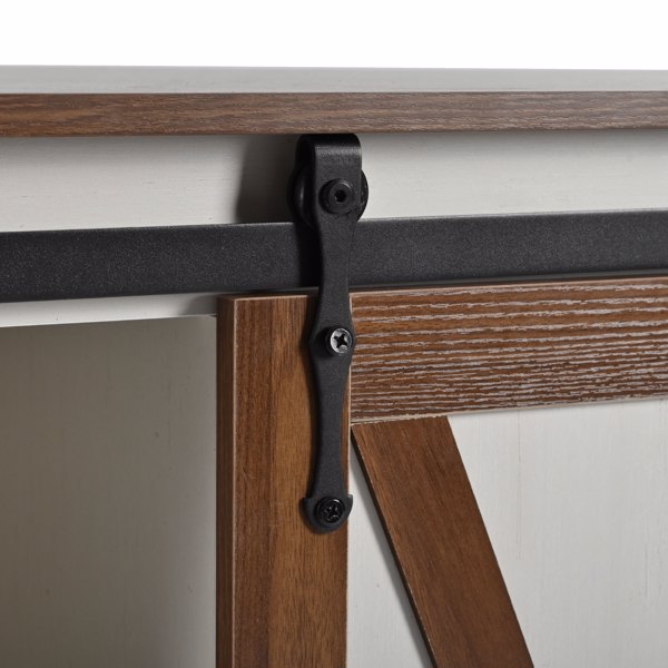 K&K 55.5 英寸农舍厨房岛，带折叠板，厨房储物岛，带谷仓门，电源插座，带香料架的带轮厨房推车，适用于家庭、厨房、餐厅，白色-2