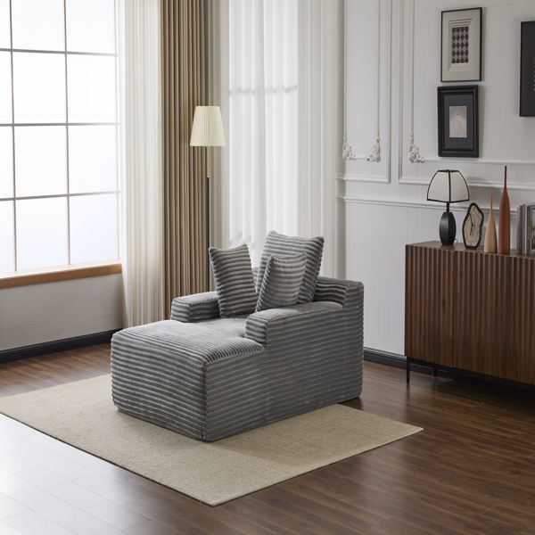 超大躺椅舒适云沙发，现代毛绒灯芯绒软垫沙发床，带 3 个抱枕和宽扶手，适用于客厅，无需组装，灰色-21