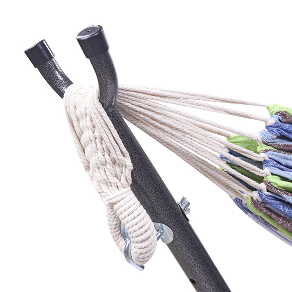 9ft 绿小条 黑底银花架子 2*1.5m涤棉吊床 铁吊床套装 330.00lbs-13