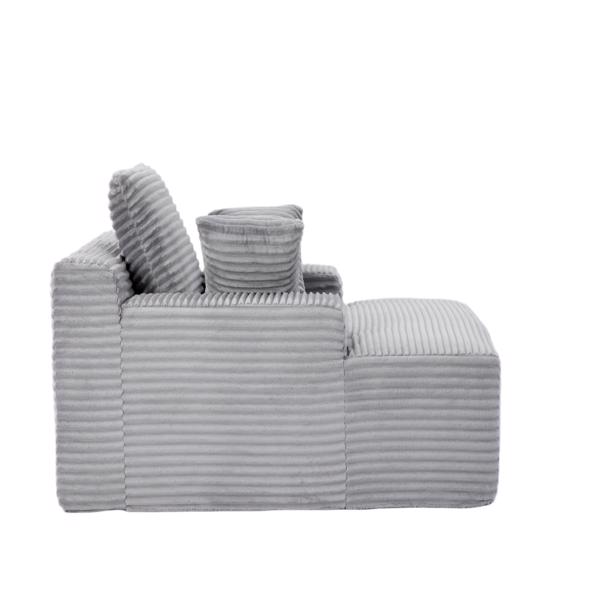 超大躺椅舒适云沙发，现代毛绒灯芯绒软垫沙发床，带 3 个抱枕和宽扶手，适用于客厅，无需组装，灰色-2