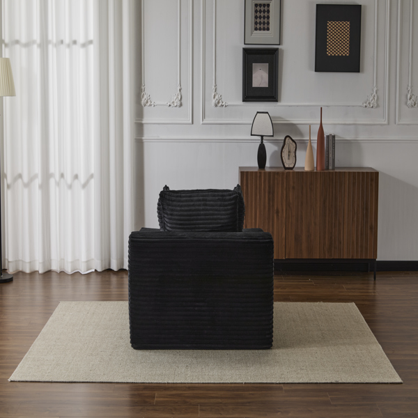 超大躺椅舒适云沙发，现代毛绒灯芯绒软垫沙发床，带 3 个抱枕和宽扶手，适用于客厅，无需组装，黑色-7