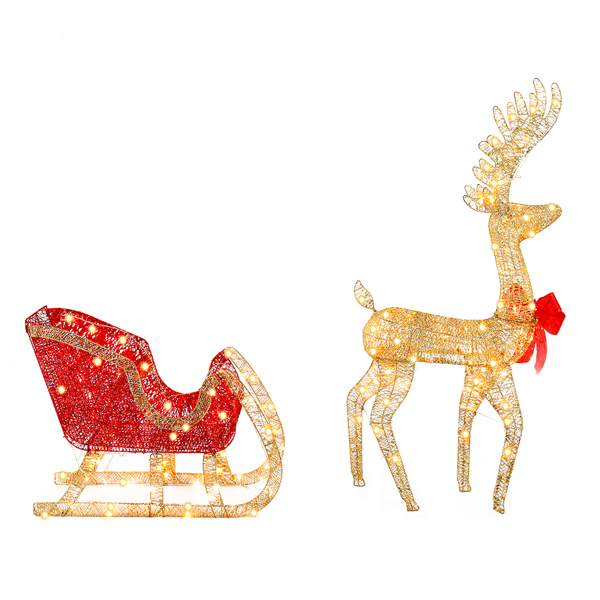 74*20*120cm 金色麋鹿 鹿拉雪橇 铁架 棉线 葱粉 圣诞灯饰麋鹿 30.00V 30.00V,3.60W 庭院 北美-3