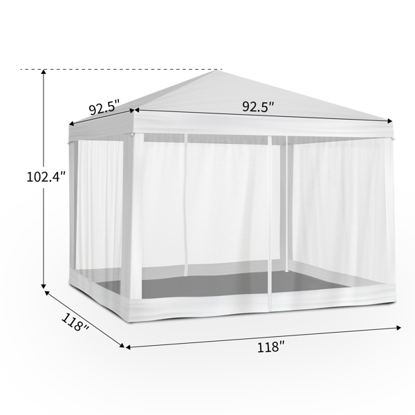 10X10ft 白色 4面(2门2围) 纱网 仿折叠棚 顶布纱网围布连体 白色PE顶布  白色喷塑铁管 白色网纱 LT-8