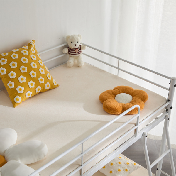 白色 Twin 圆管双层矮床 护栏斜梯 铁床 美国-7