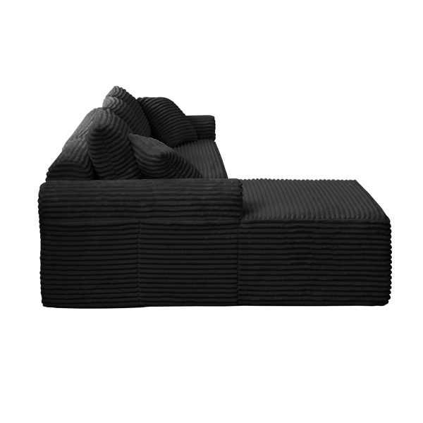 全压缩躺椅套装 - 模块化灯芯绒组合沙发，带拱形扶手、防滑底座，包含 3 个靠背垫和 2 个抱枕，右侧躺椅沙发-6