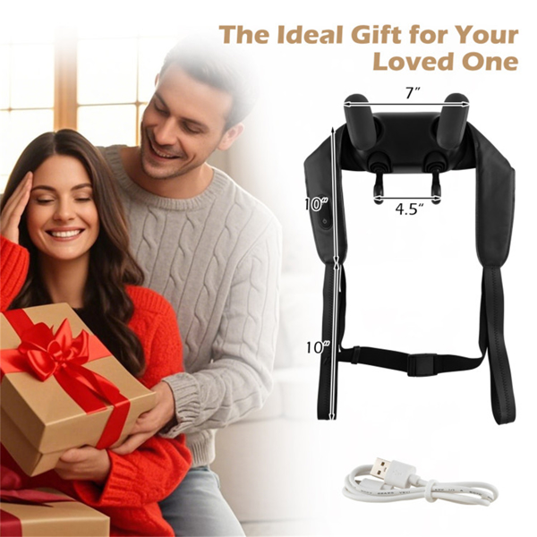 黑色颈肩按摩器-4D深层组织揉捏，2种模式和2级加热（104-113°F），适用于家庭/办公室/旅行的免提带 周末不发货-5