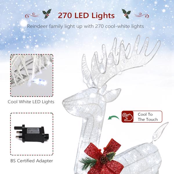 3pcs家庭麋鹿 54*38*122cm 白色 铁架 棉线 葱粉 圣诞灯饰麋鹿 30V 30V,3.6W 庭院麋鹿装饰-7