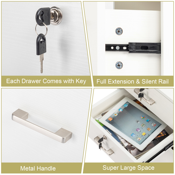 白色 密度板 贴浮雕三胺 三抽 木制文件柜-15