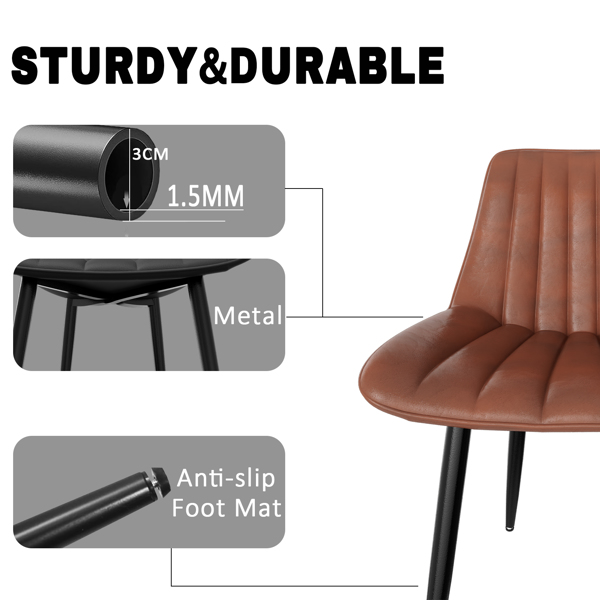 餐椅（一套 4 把）, 带 7 厘米靠背的厨房用椅, 带 5 厘米座垫的餐桌椅, 最大承重 180 千克, 用于餐厅、厨房和起居室的 PU 人造皮软垫椅。承重 180 千克，餐厅、厨房、客厅用 PU 仿皮软垫椅-3