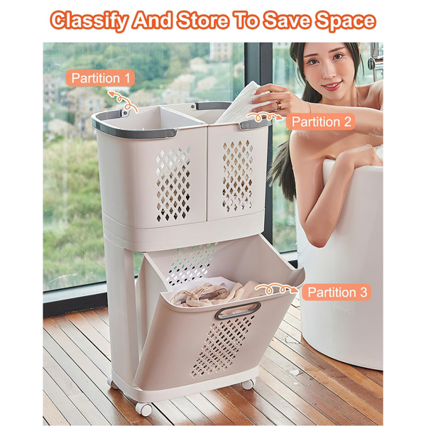 脏衣篮多层置物架衣物收纳筐装衣服杂物收纳篮带轮卫浴家用脏衣篓 韩式特大号【经典款】-6