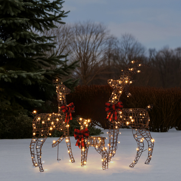 3pcs 4FT  棕色绕藤 家庭麋鹿 210LED暖白灯 塑料 圣诞灯饰麋鹿 30V 3.6W-9