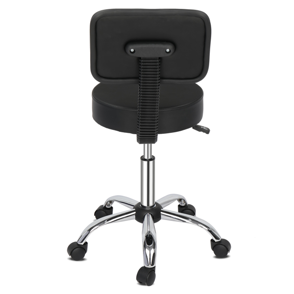 半PU皮 尼龙轮 300lbs 黑色 技师凳 带靠背圆凳电镀五星脚 N001-11