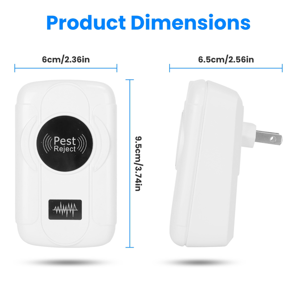 （物流随机发，自提可发加拿大）-六连装超声波驱虫器 - 双声波技术，三档模式切换，32-120kHz频率范围，覆盖全屋空间，儿童家庭安全适用 - 室内插电式驱虫防鼠器-6