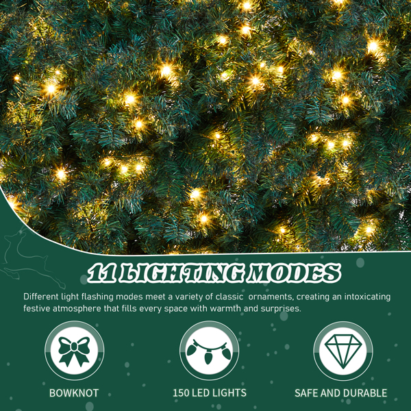 48in 绿色 花环 带蝴蝶结 450枝头 150LED四彩加暖白无极灯 带遥控   PVC 圣诞PVC花环 30V 3.6W 美规-2