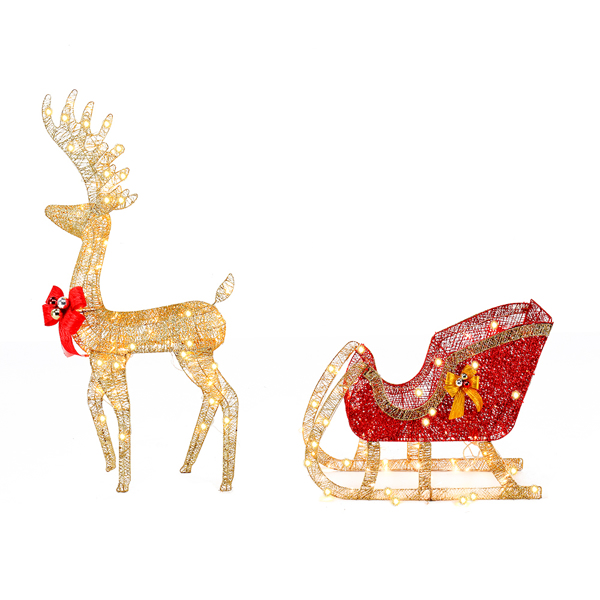 74*20*120cm 金色麋鹿 鹿拉雪橇 铁架 棉线 葱粉 圣诞灯饰麋鹿 30.00V 30.00V,3.60W 庭院 北美-2