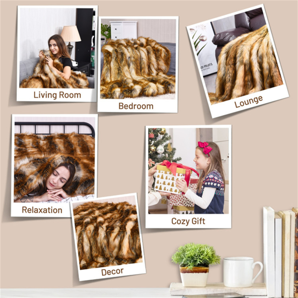 豪华人造毛皮毯-双面设计（870克貂皮/550克羊毛），柔软保暖，理想的室内/室外使用（54英寸x36英寸）-7