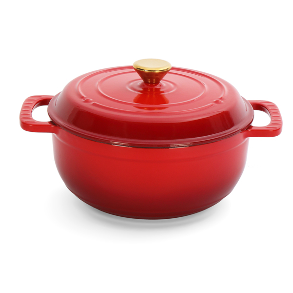 铸铁 5QT 烹饪锅具 红色渐变 含两个硅胶手套 珐琅锅-1