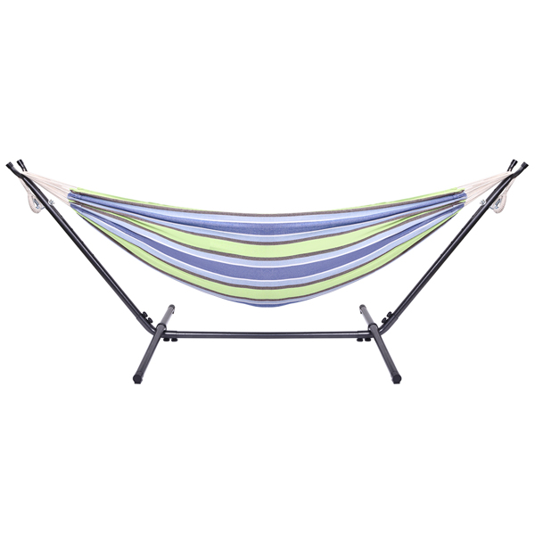 9ft 绿小条 黑底银花架子 2*1.5m涤棉吊床 铁吊床套装 330.00lbs-2