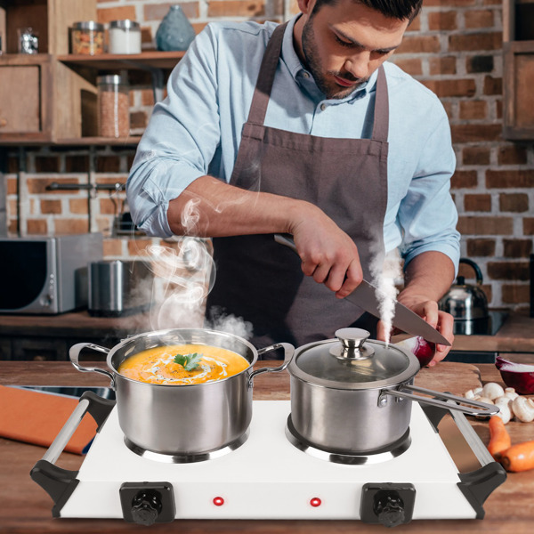 （物流随机发，自提可发加拿大）-2000 瓦双灶电加热板，5 档温度调节（200℃-500℃），便携式台面炉，适用于所有平底炊具，加热快速均匀，易于清洁，适合宿舍、房车、公寓使用-4
