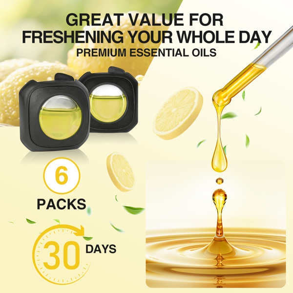 (亚马逊禁售，周末不处理订单)柠檬香气汽车空气清新剂通风夹，6个汽车清新剂通风夹，4毫升，汽车空气净化器，汽车清新剂-5