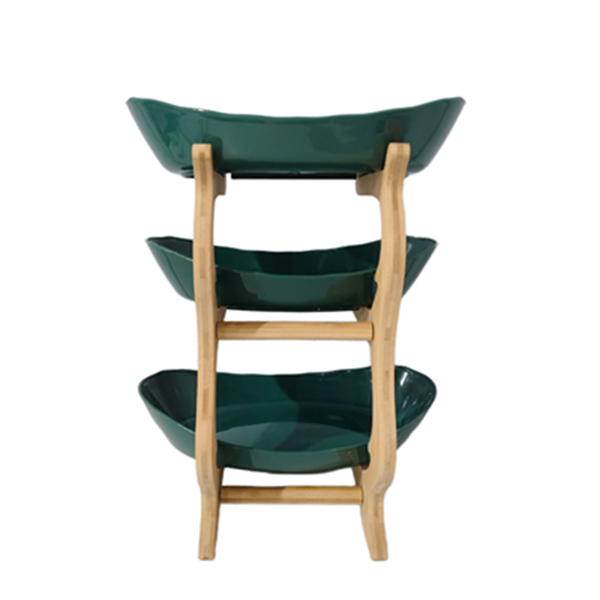 多层水果盘前台摆放茶点零食盘客厅茶几家用糖果盘点心水果盘 墨绿色-三层-4