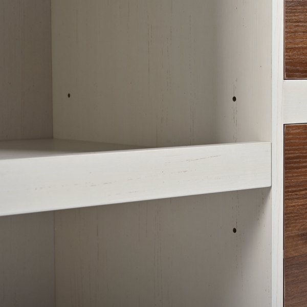 K&K 55.5 英寸农舍厨房岛，带折叠板，厨房储物岛，带谷仓门，电源插座，带香料架的带轮厨房推车，适用于家庭、厨房、餐厅，白色-4