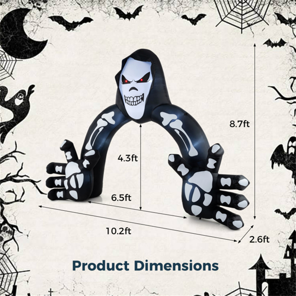 10.2x8.7英尺巨型死神充气拱门-8个LED灯，内置鼓风机，便于充气，带木桩防风/6个水袋-3