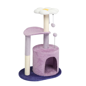 33in Cat Tree, Multi-level Cat Tower with Cat Scratching Post with Curved Perch, Cozy Cat Condo, Padded Top Bed for Kittens and Indoor Cats, Purple