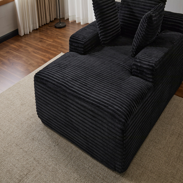 超大躺椅舒适云沙发，现代毛绒灯芯绒软垫沙发床，带 3 个抱枕和宽扶手，适用于客厅，无需组装，黑色-5