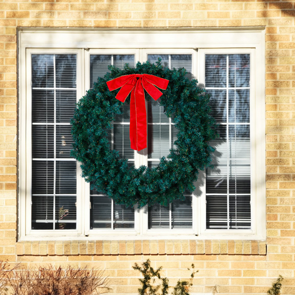 48in 绿色 花环 带蝴蝶结 450枝头 150LED四彩加暖白无极灯 带遥控   PVC 圣诞PVC花环 30V 3.6W 美规-8