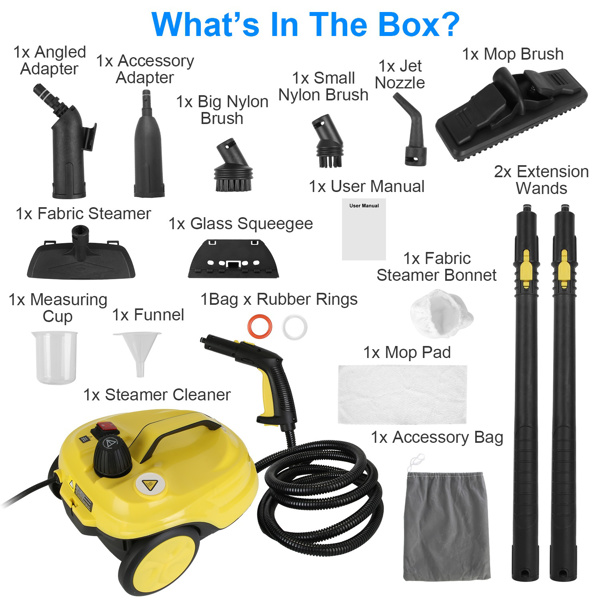 （物流随机发，自提可发加拿大）-1800W高压蒸汽清洁机 - 212℉无化学剂深度清洁，5巴加压，2升304不锈钢水箱，过热保护+16.83英尺电源线，多功能配件适用于家居/汽车/宠物区域-4