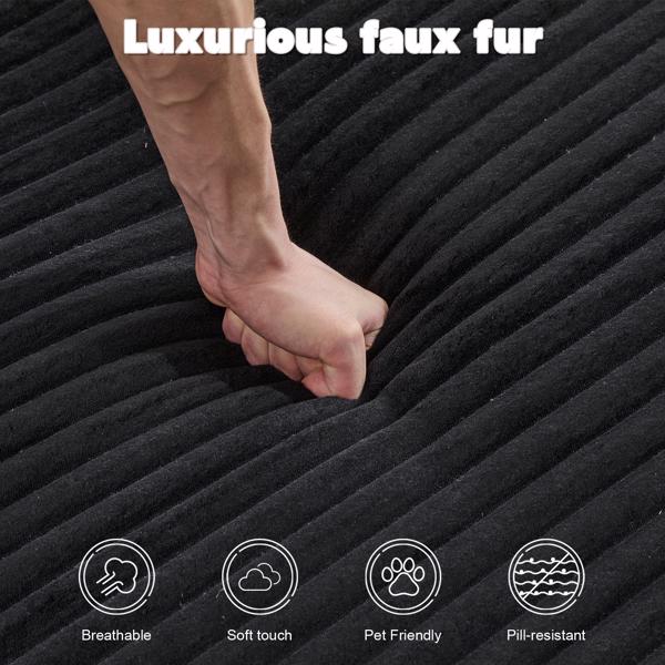 超大躺椅舒适云沙发，现代毛绒灯芯绒软垫沙发床，带 3 个抱枕和宽扶手，适用于客厅，无需组装，黑色-4