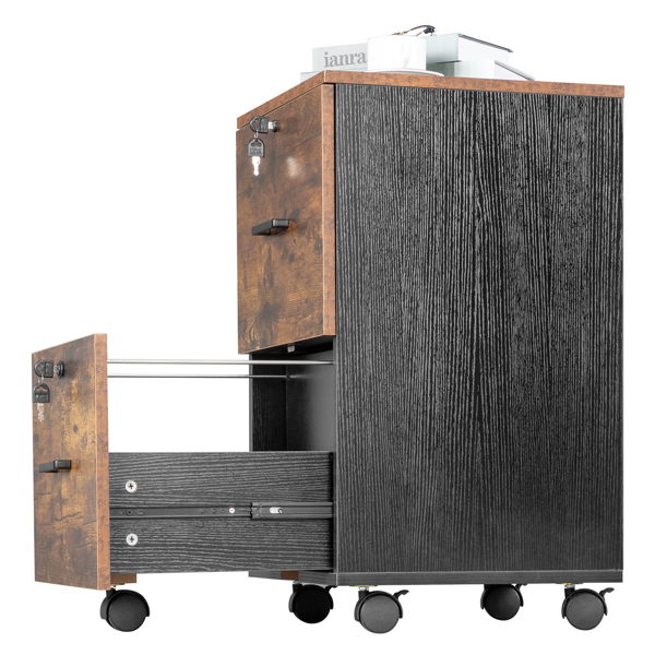 黑撞棕色 密度板 贴三胺 二抽 木制文件柜 适用于Letter带标签文件-8