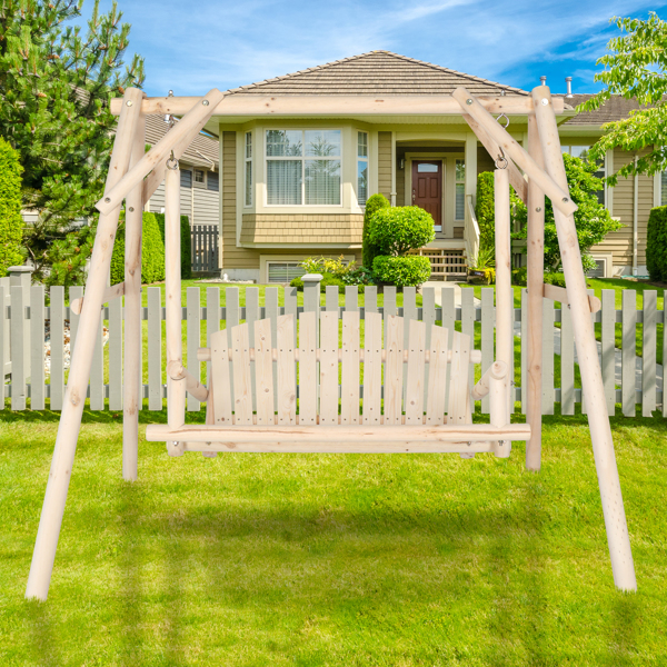 6.5ft 实木 秋千架 原木色 秋千套装 600lbs 仿古风格-24
