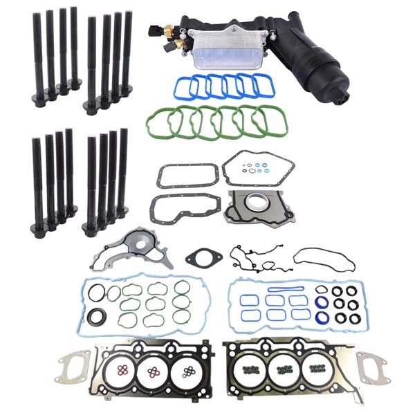 发动机大修包 Full Gasket Set+Oil Filter Housing Adapter w/Cooler Replacement for Jeep Chrysler Dodge Ram 1500 3.6L V6 Pentastar 2014-2017 HS26541PT 68105583AG-5