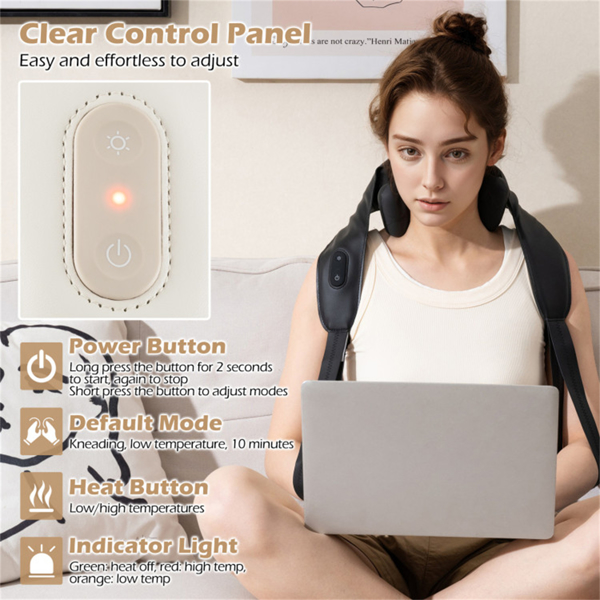 黑色颈肩按摩器-4D深层组织揉捏，2种模式和2级加热（104-113°F），适用于家庭/办公室/旅行的免提带 周末不发货-8