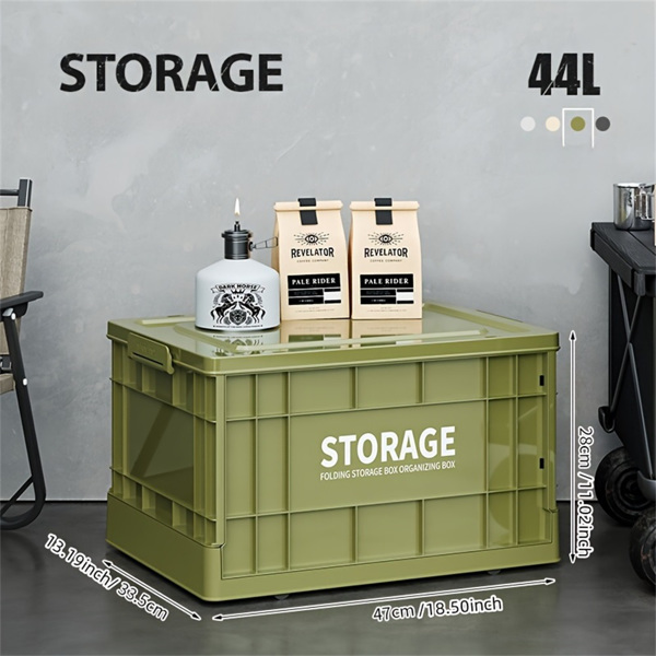工业风可折叠储物箱工具箱 可叠加衣服收纳箱 1件装 44L，浅绿色-1