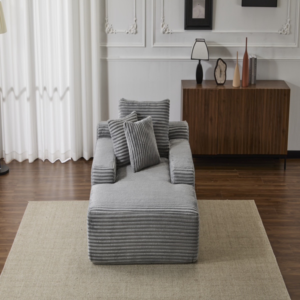 超大躺椅舒适云沙发，现代毛绒灯芯绒软垫沙发床，带 3 个抱枕和宽扶手，适用于客厅，无需组装，灰色-26