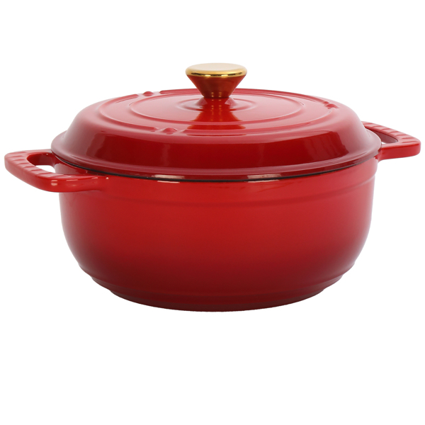 铸铁 6QT 烹饪锅具 红色渐变 含两个硅胶手套 珐琅锅-1