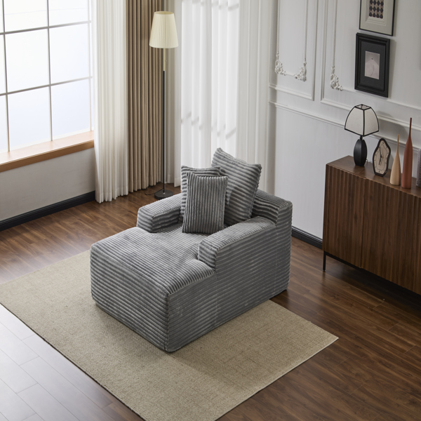 超大躺椅舒适云沙发，现代毛绒灯芯绒软垫沙发床，带 3 个抱枕和宽扶手，适用于客厅，无需组装，灰色-28