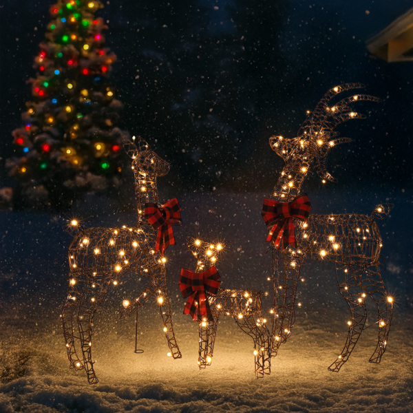 3pcs 4FT  棕色绕藤 家庭麋鹿 210LED暖白灯 塑料 圣诞灯饰麋鹿 30V 3.6W-10