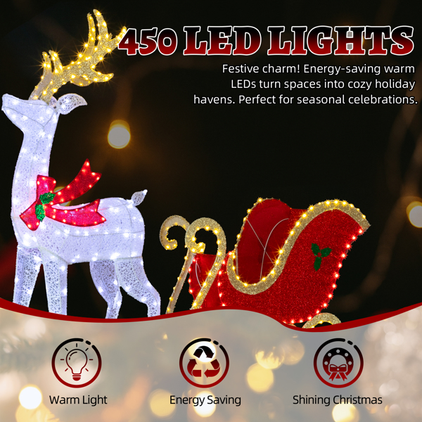 5FT  白加红  鹿拉车  448L皮线灯 白灯加暖白灯   蒙布 圣诞灯饰麋鹿 12V 8.4W-4