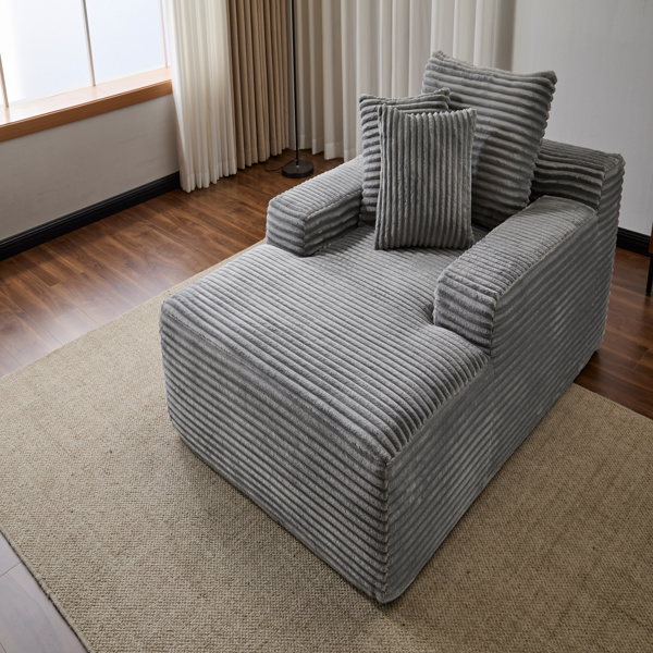 超大躺椅舒适云沙发，现代毛绒灯芯绒软垫沙发床，带 3 个抱枕和宽扶手，适用于客厅，无需组装，灰色-16