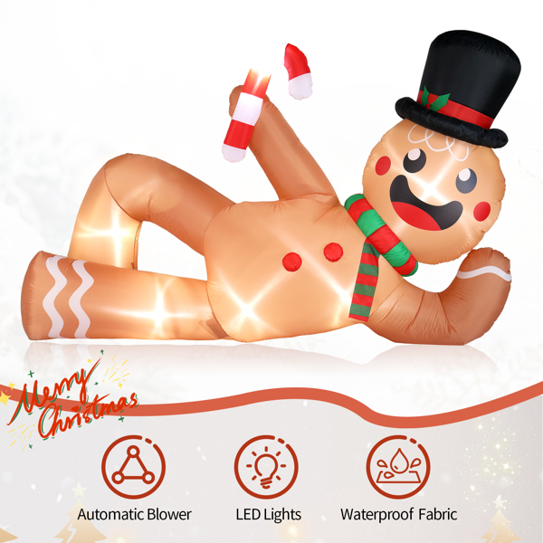 9.8ft  躺着的姜饼人 6颗LED灯 束口袋 圣诞充气装饰 12V 12V,1500mA 美规-3