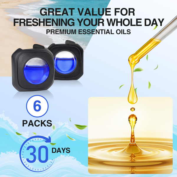 (亚马逊禁售，周末不处理订单)海洋香气汽车空气清新剂通风夹，6个汽车清新剂通风夹，4毫升，汽车空气净化器，汽车清新剂-4