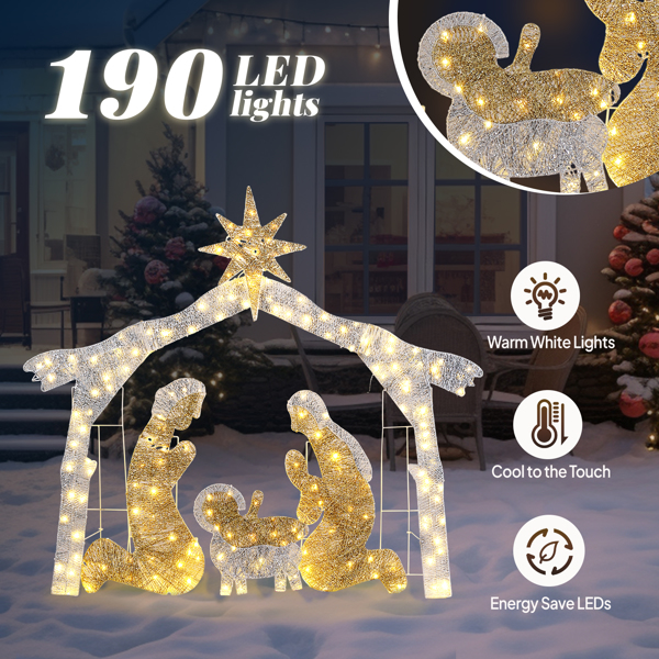 6ft 190LED灯 耶稣诞生场景 银色屋顶 圣诞灯饰耶稣 30V 3.6W 美规-7