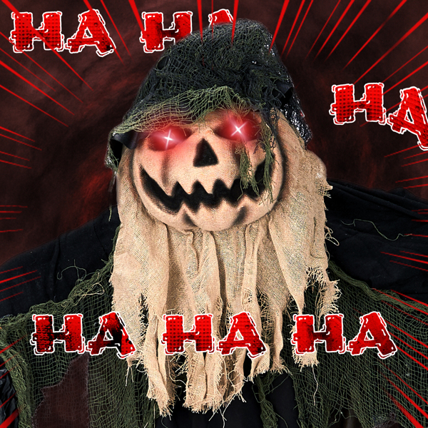 5.7ft  歪头南瓜人 眼睛红灯  歪头 鬼叫声 声控  电池款不含电池 万圣站立装饰-15